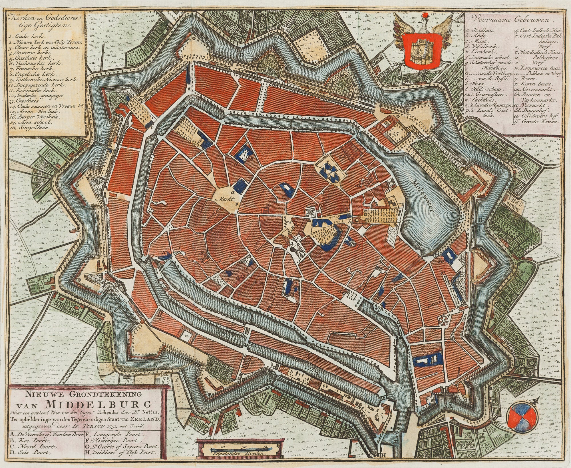 Zeeland, Middelburg, Holland, Tirion, townplan, map, antique map