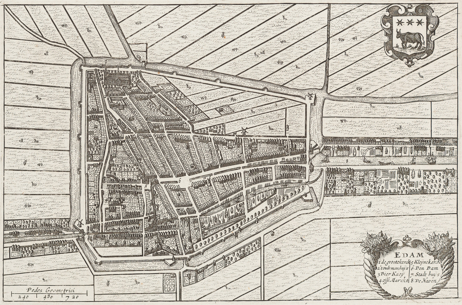 townplan, map, edam, holland, noord holland, antique map, antique print, blaeu