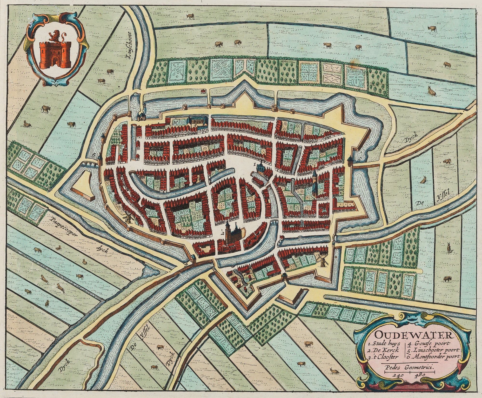 Oudewater, Utrecht, Blaeu, engraving, old map, townplan, antique map, antique print, Holland