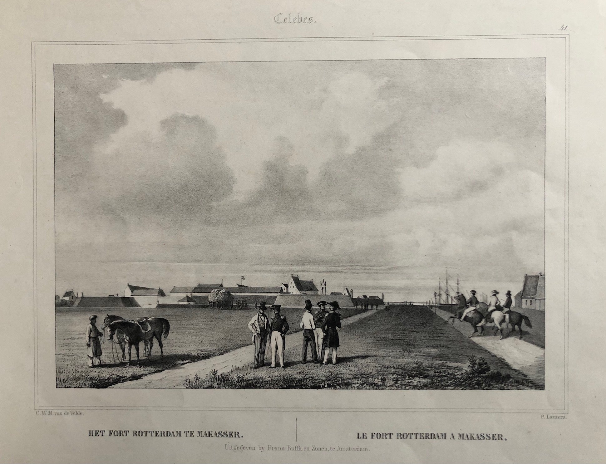  rotterdam, fort rotterdam, celebes, makasser, makassar, sulawesi, indonesia, old print, antique print, lithograph, lauters, velde, buffa, antieke prent, oude prent, lithografie, voc, indie compagnie.
